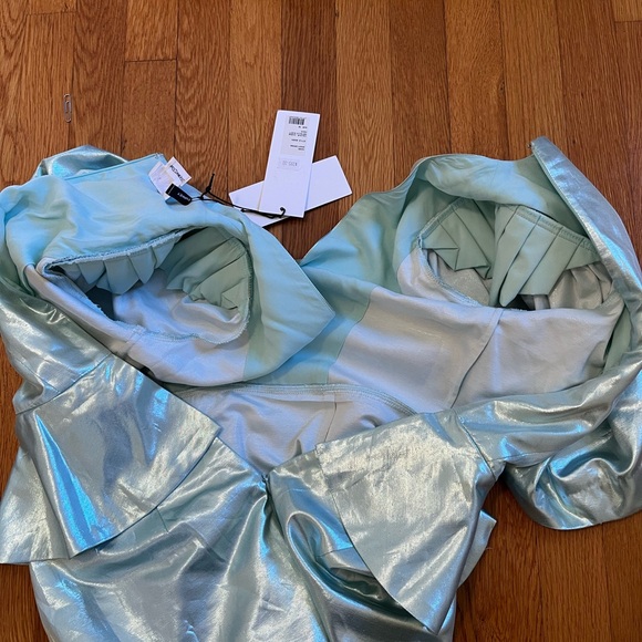 NWT ROTATE BirgerChristensen Mindy Metallic Aqua Peplum Dress Sz 6 Stich Issue - Picture 11 of 14